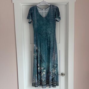 Chic Teal Floral Midi Dress